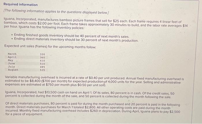 please help solve the empty boxes Required information [The following information applies
