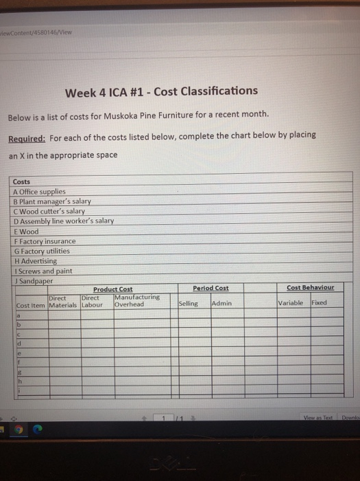  wiewContent/4580146/View Week 4 ICA #1 - Cost Classifications Below is a