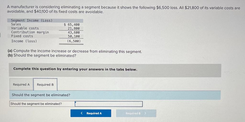 following $6,500 loss. All $21,800 of its variable costs are avoidable, and