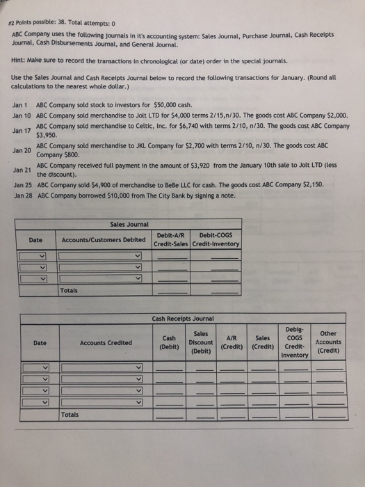  #2 Points possible:38. Total attempts: 0 ABC Company uses the following