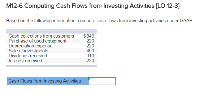  M12-6 Computing Cash Flows from Investing Activities [LO 12-3] Based on