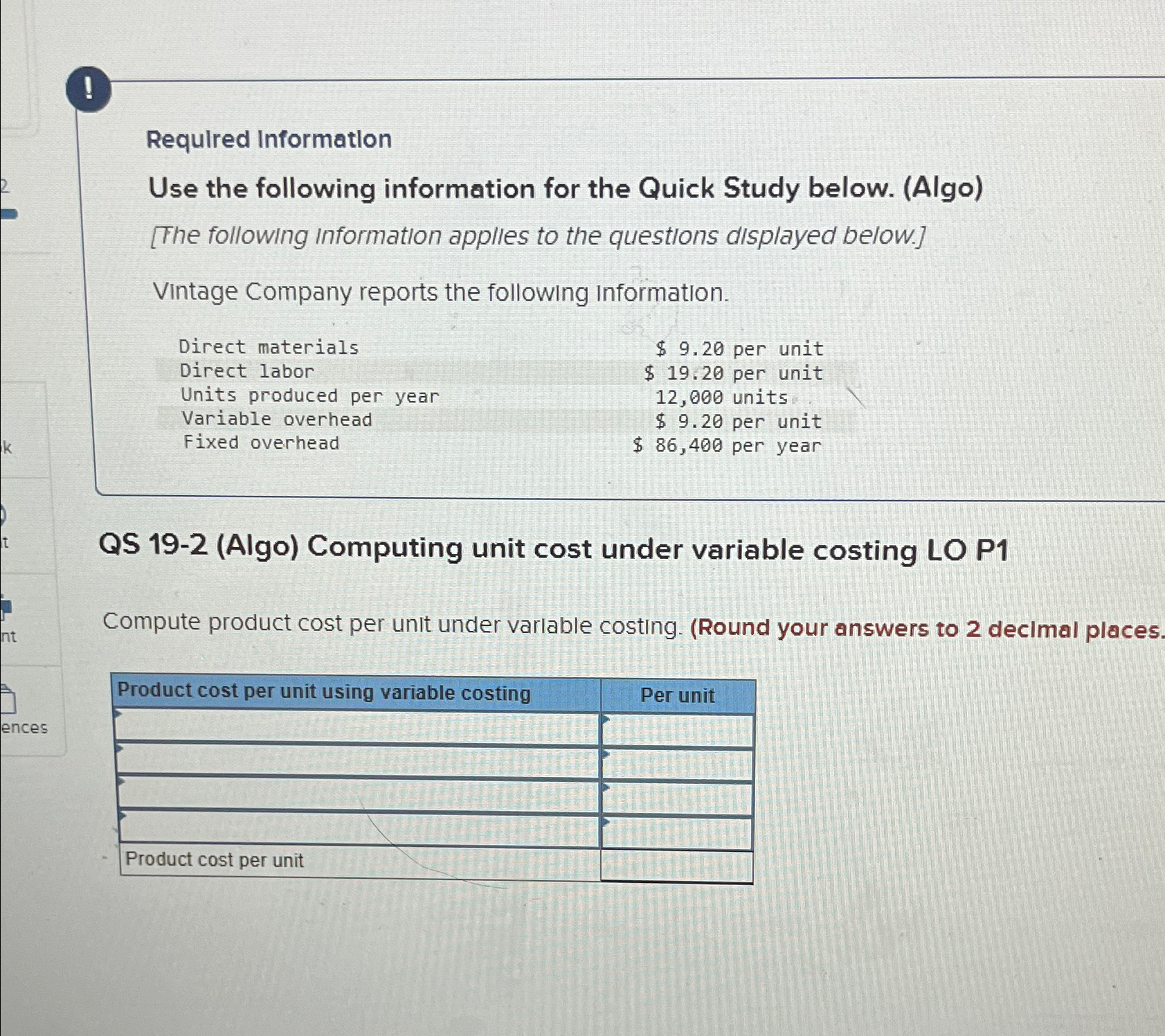  ! Required Information Use the following information for the Quick Study
