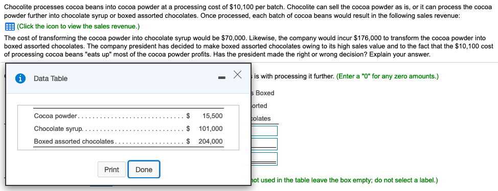  Chocolite processes cocoa beans into cocoa powder at a processing cost