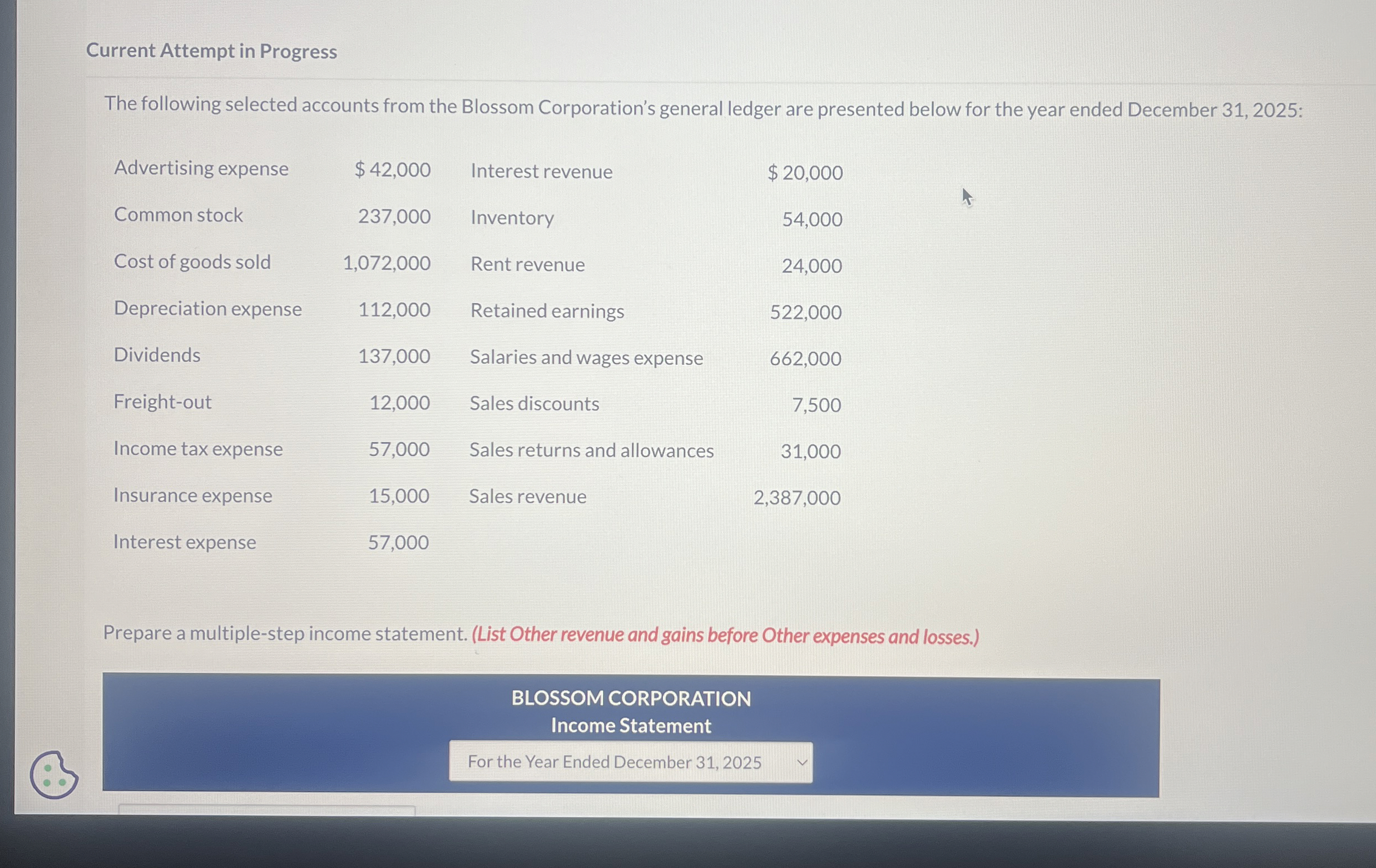  Current Attempt in Progress The following selected accounts from the Blossom