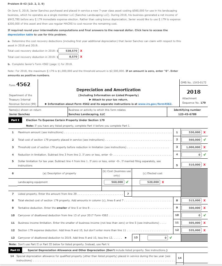 Problem 8-43 (LO. 2, 3, 9) On June 5, 2018, Javier
