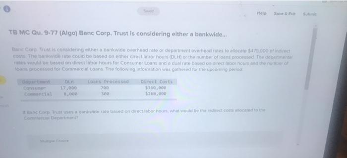  Help Save Sub TB MC Qu. 9-77 (Algo) Banc Corp. Trust