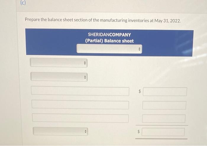 May 31 inventories--finished goods $10,830, work in process $18,160, and raw materials