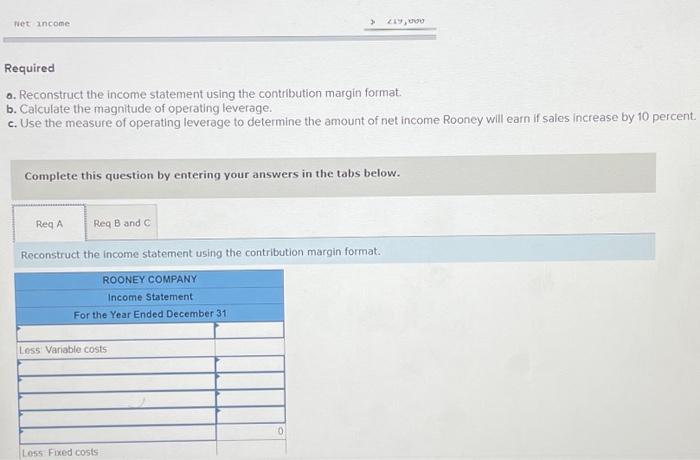 using the contribution margin format. b. Calculate the magnitude of operating leverage.