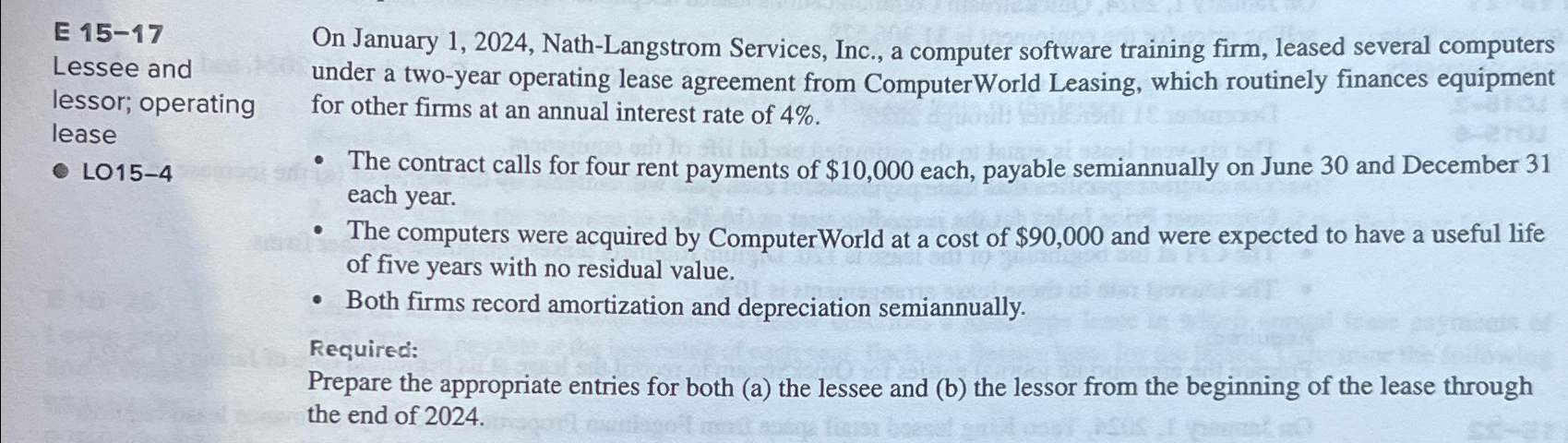  E 15-17 Lessee and lessor; operating lease L015-4 On January 1,2024,