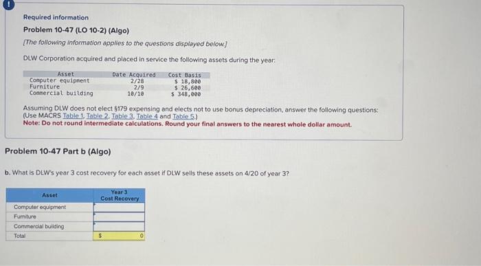 following information applies to the questions displayed below] DtW Corporation acquired and