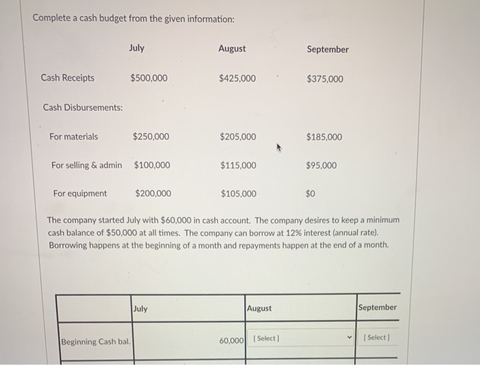 Budgeted sales for October is 50,000 units. July August September Budgeted Sales