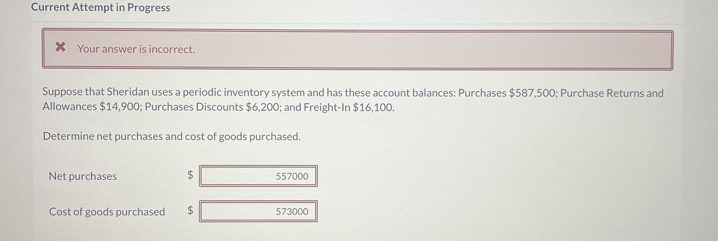  Current Attempt in Progress Your answer is incorrect. Suppose that Sheridan