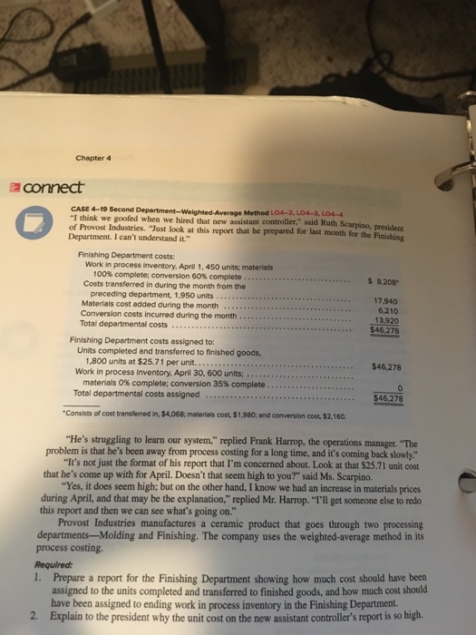  Chapter 4 connect CASE 4-19 Second Department-We "I think we goofed
