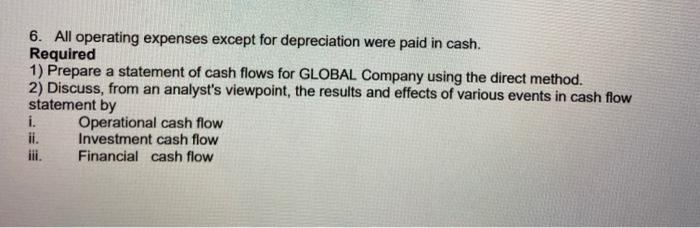 financial statements of Global Company appear below: GLOBAL COMPANY Comparative Balance Sheet