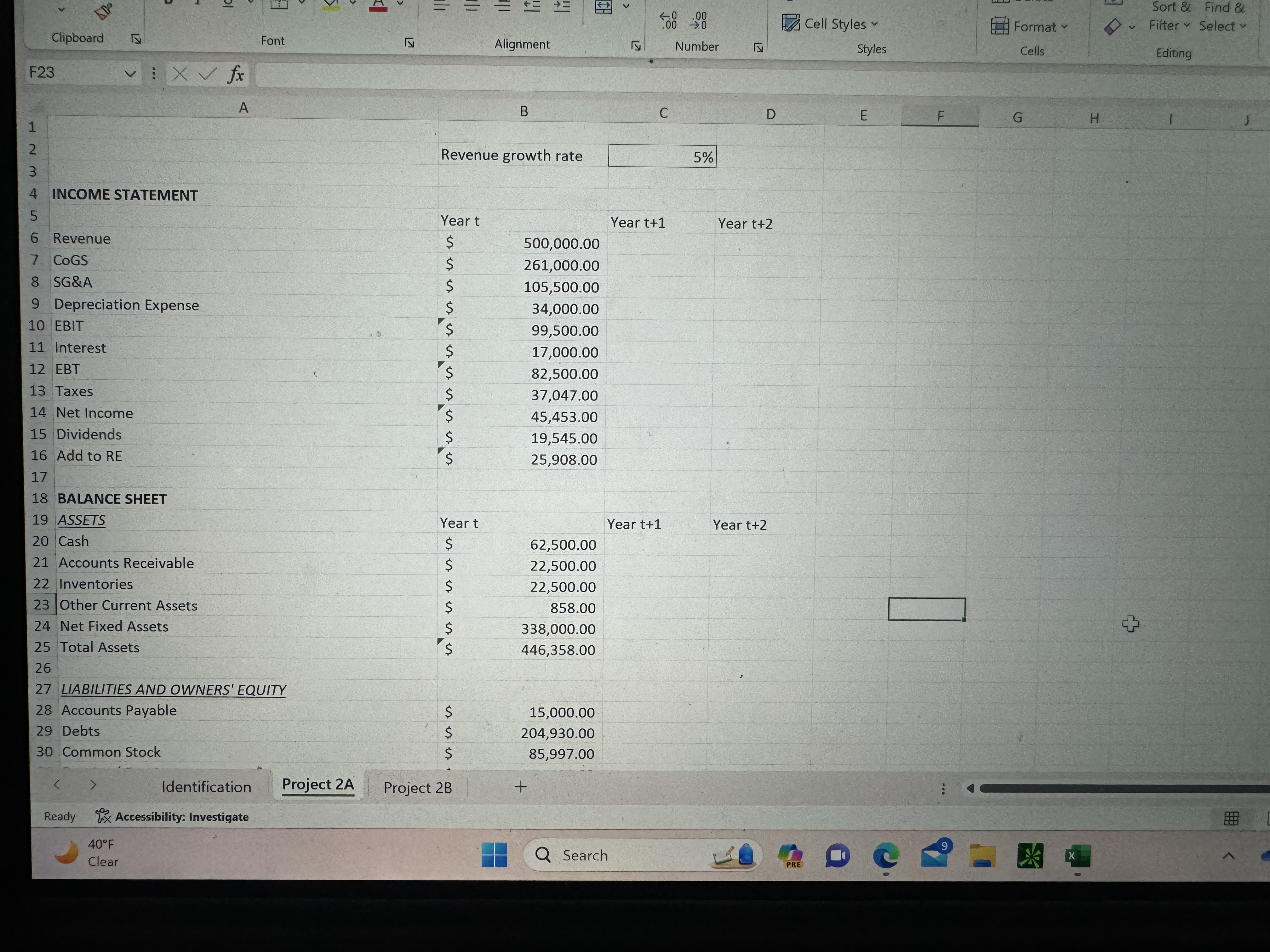  F23 \table[[Common Stock],[Retained Earnin],[Total Liab and],[Balance check]] \table[[,B],[2,85,997.00 