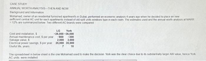 with working out CASE STUDY ANNUAL WORTHANALYSIS - THENAND NOW Background and