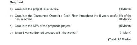 in the Answer Booklet. Question 1 Vanda Berhad is considering purchasing of