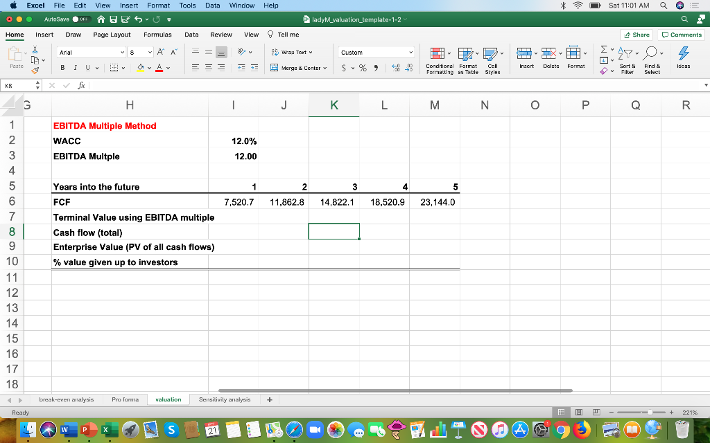  Excel File Edit Tools Data Window Help Sat 11:01 AM Q