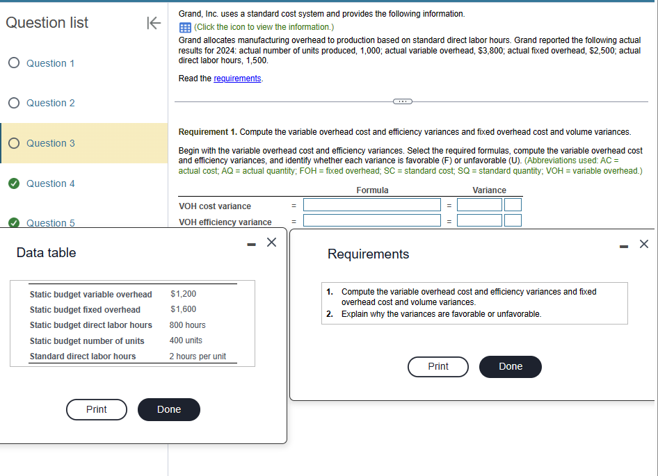  Question 3 Question 4 Question 5 Data table Requirement 1. Compute