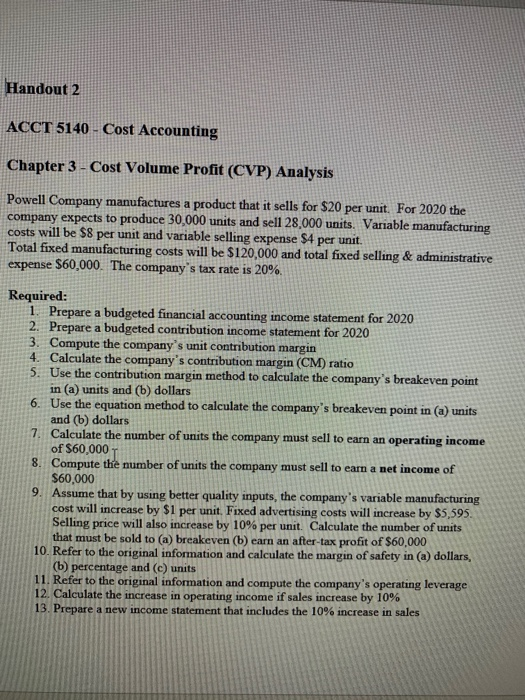  Handout 2 ACCT 5140 - Cost Accounting Chapter 3 - Cost