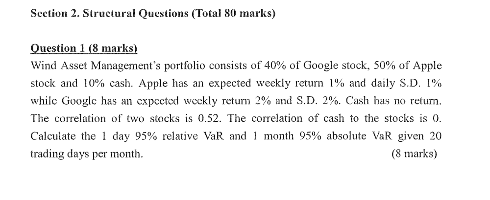  Section 2. Structural Questions (Total 80 marks) Question 1 (8 marks)