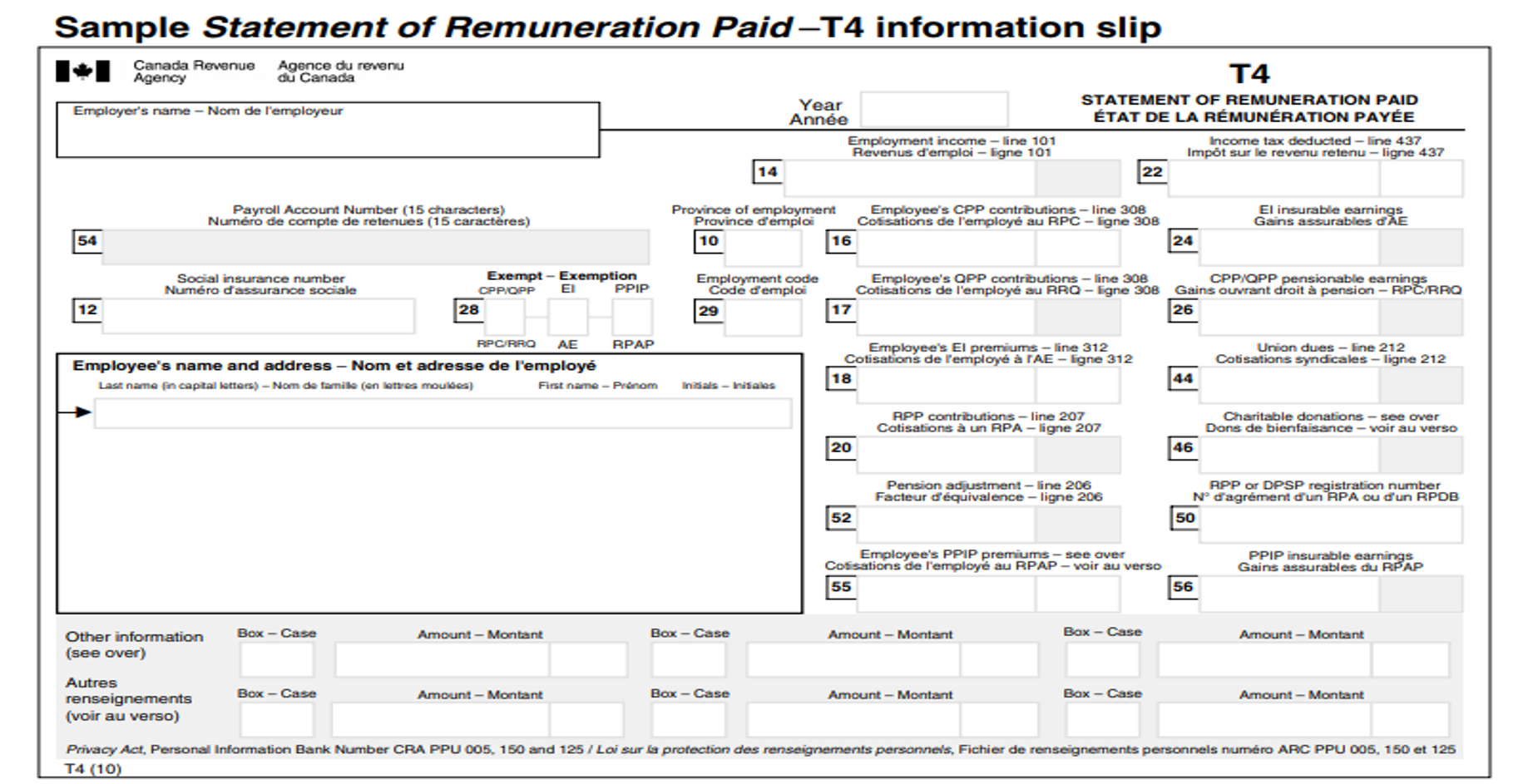 to fill out a T4 slip as if you are an employer.