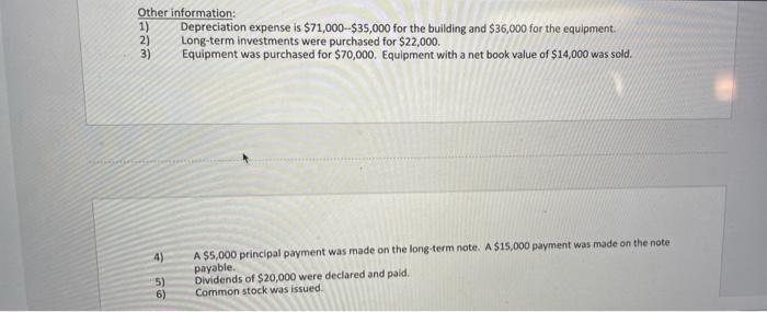 Kegs to answer the remaining questions. Other information: 1) Depreciation expense is