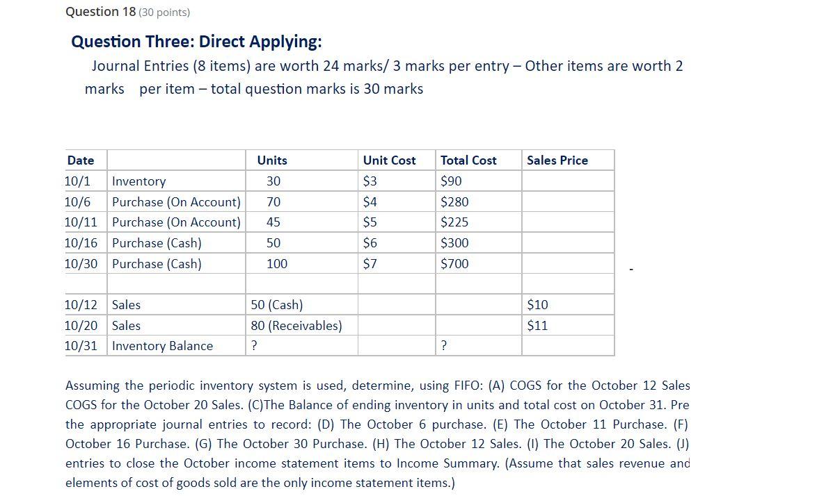 Question Three: Direct Applying: Journal Entries (8 items) are worth 24