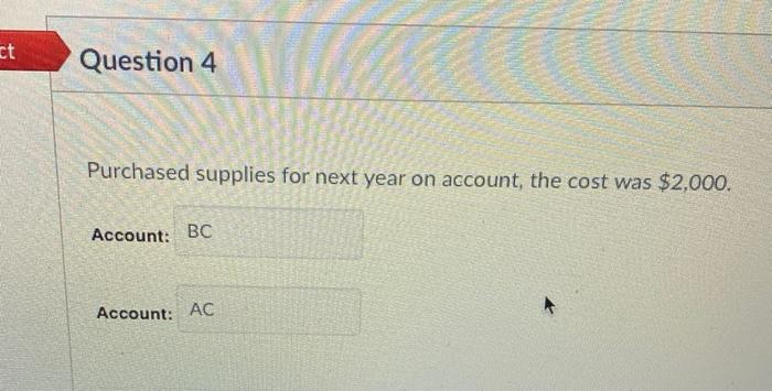 BC Supplies BD Equipment Expense BE Salaries and Wages Expense CD Accounts