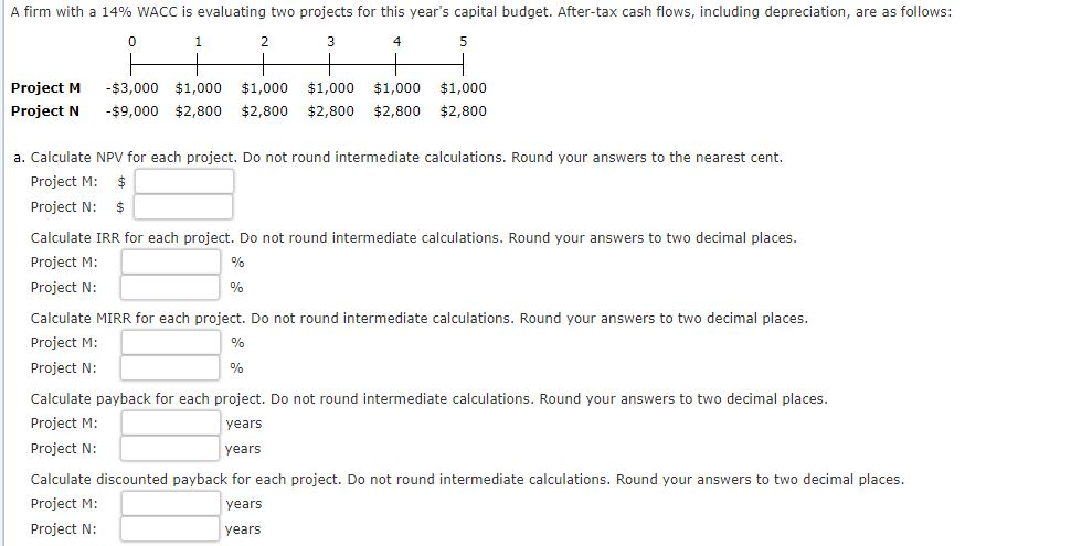  A firm with a 14% WACC is evaluating two projects for