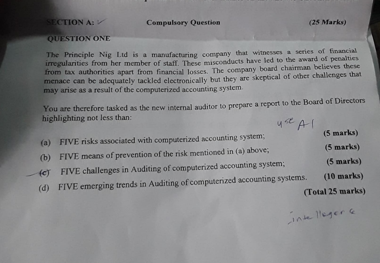 SECTION A: Compulsory Question (25 Marks) QUESTION ONE The Principle Nig