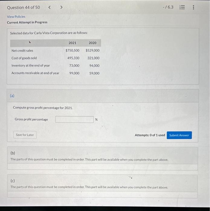  View Policies Current Attempt in Progress Selected data for Carla Vista