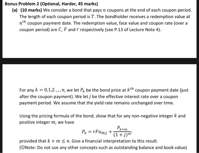  Bonus Problem 2 (Optional, Harder, 45 marks) (a) (10 marks) We