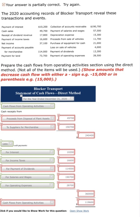  Your answer is partially correct. Try again. The 2020 accounting records
