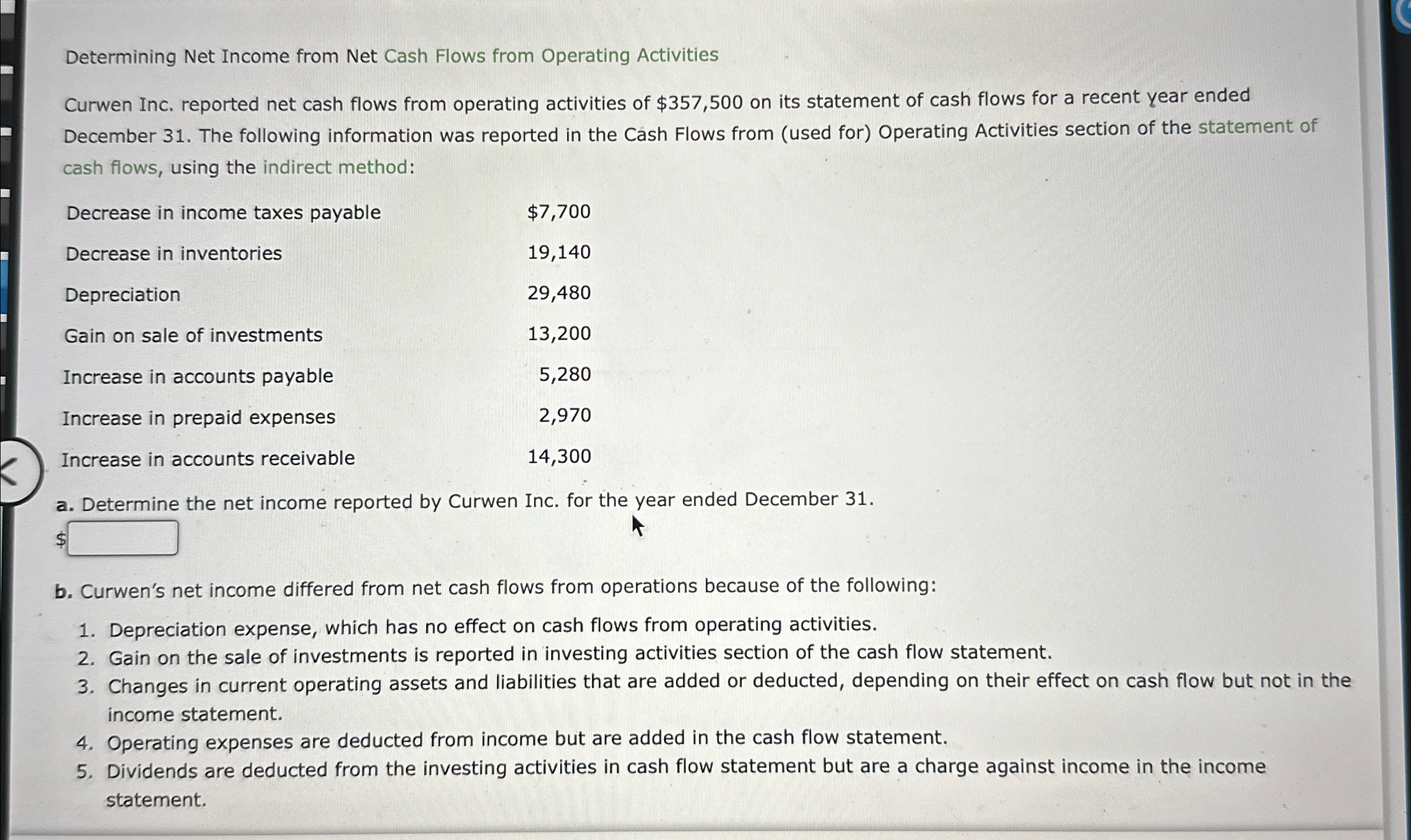 Determining Net Income from Net Cash Flows from Operating Activities Curwen