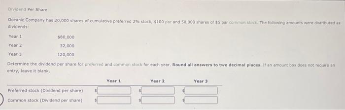  Dividend Per Share dividends: Determine the dividend per share for preferred