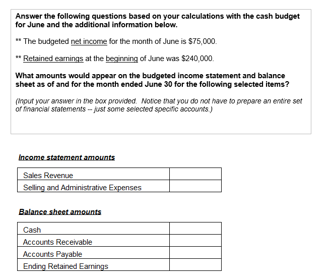 its operations in May and June. The cash balance on June 1