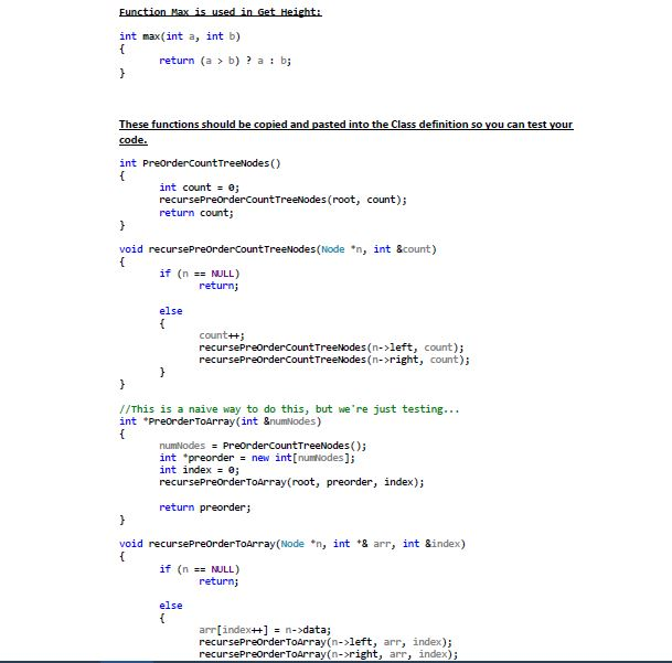 C++ Programming Language For this assignment, you are to implement the AVL