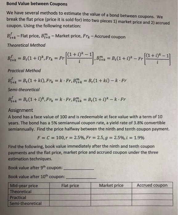  Bond Value between Coupons We have several methods to estimate the