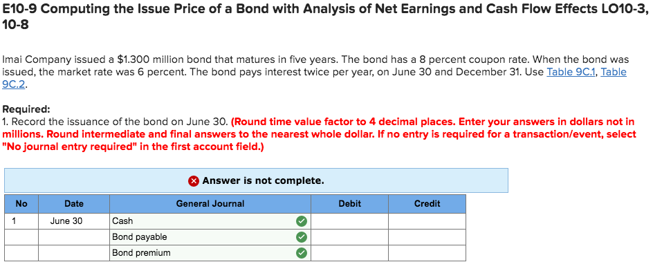 E10-9 Computing the Issue Price of a Bond with Analysis of