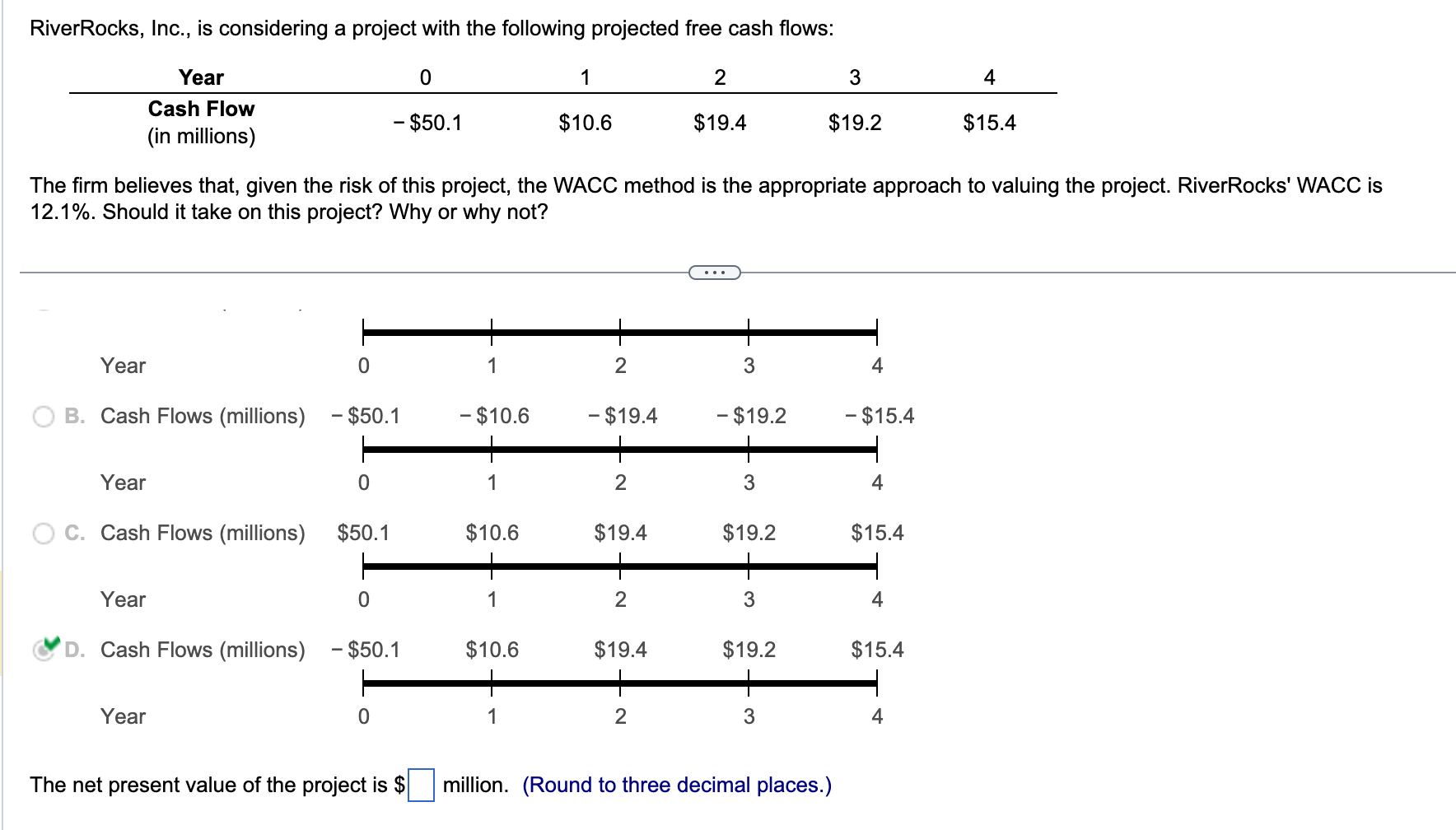 Please find NPV RiverRocks, Inc., is considering a project with the following