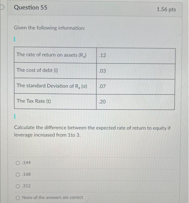  Given the following information: Calculate the difference between the expected rate