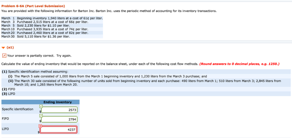  Problem 6-6A (Part Level Submission) You are provided with the following