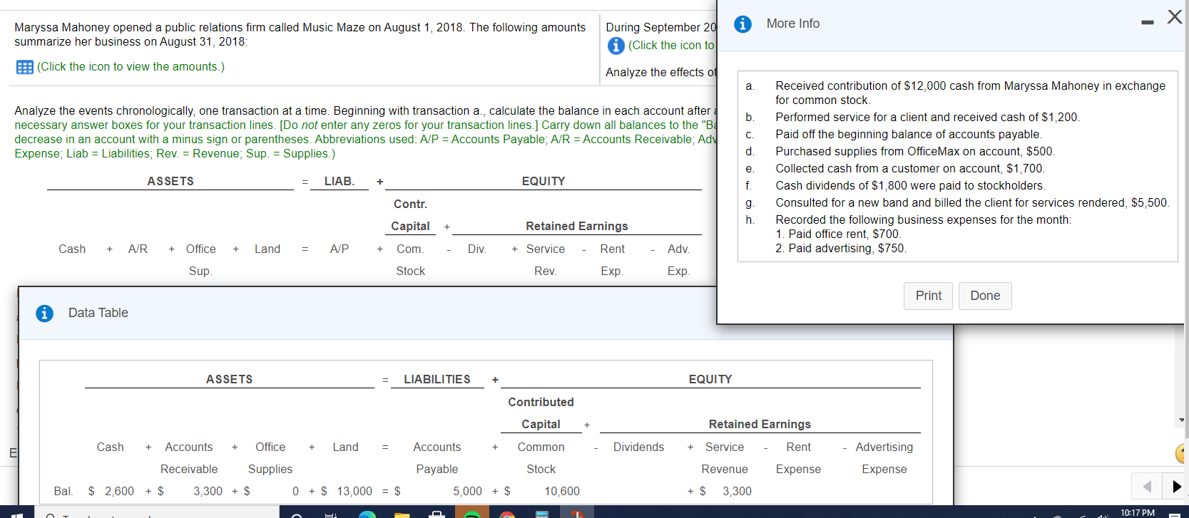 Analyze the events chronologically, one transaction at a time. Beginning with transaction
