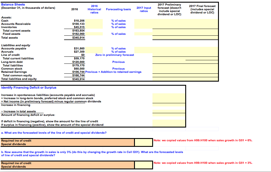 2017 income statement and balance sheets. Use the following assumptions: (1) Sales