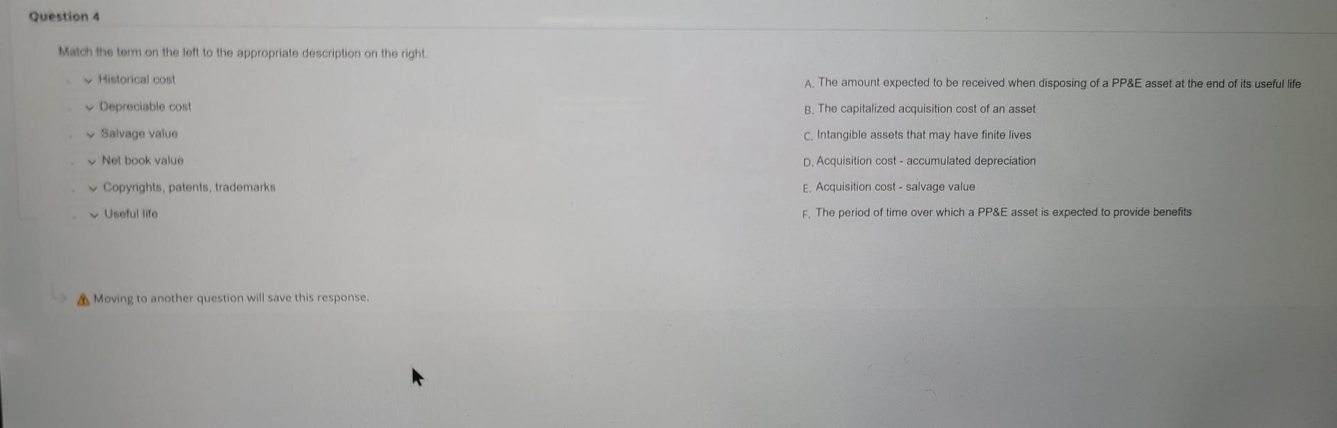 Question 4 Match the term on the left to the appropriate