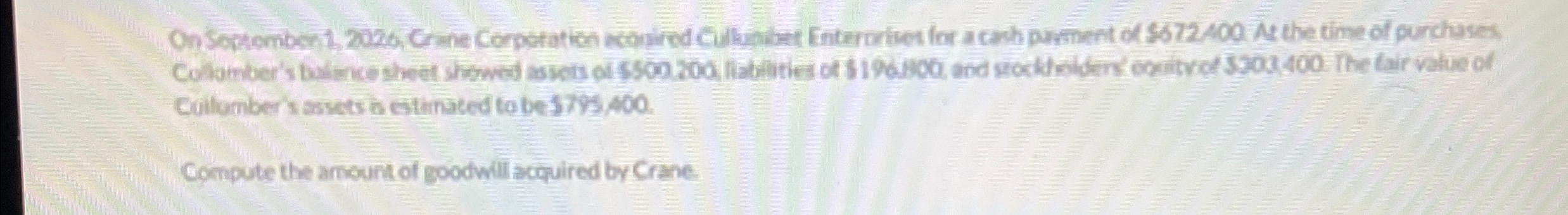  On Soptomber 1,2026, Crane Corpotation aconired Cullunket Entercrivet for a cash
