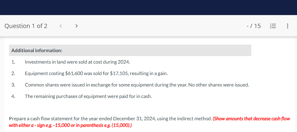 statement is given below for Monty Inc., a private company reporting under