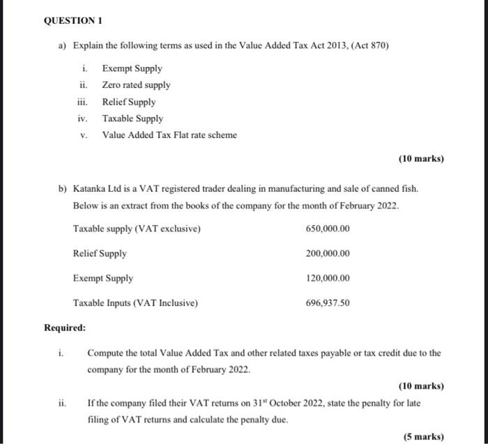  a) Explain the following terms as used in the Value Added