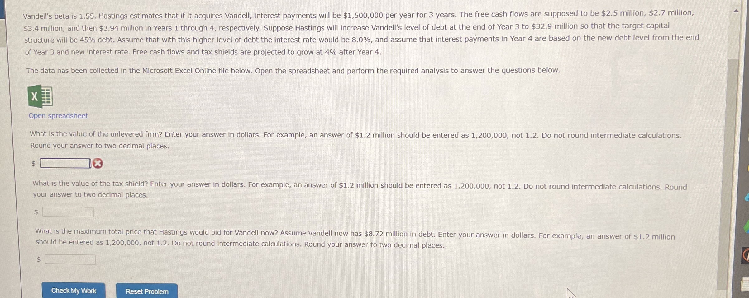  Vandell's beta is 1.55. Hastings estimates that if it acquires Vandell,